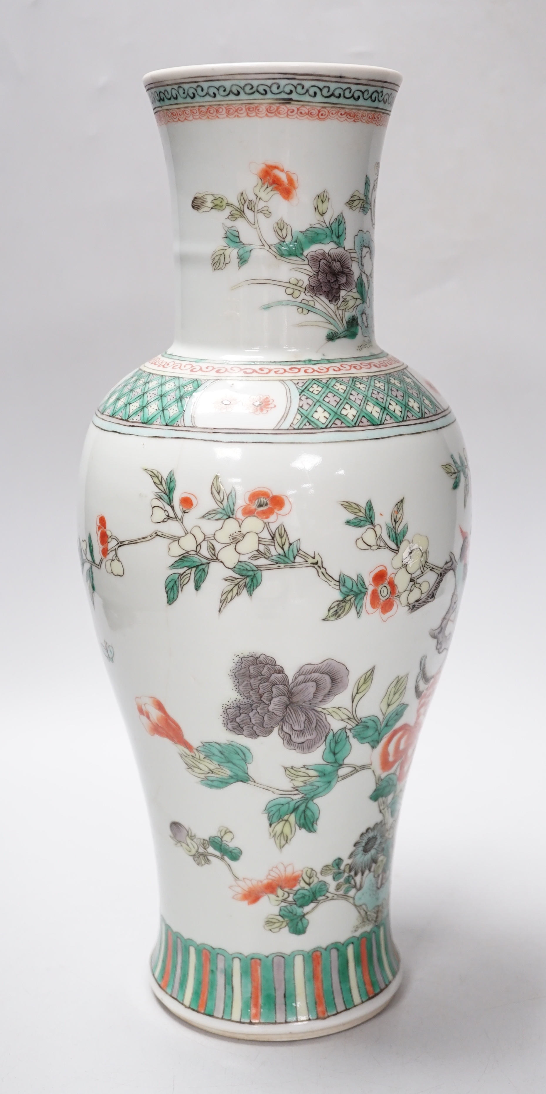 A Chinese famille verte baluster vase, late 19th/early 20th century, 35.5cm high